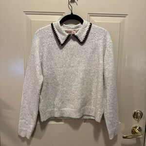 Bailey 44 Gray Knit Sweater w/ Contrast Collar Size S